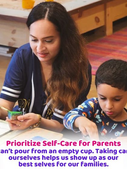 I always remind parents to prioritize self-care. When you take time for yourself, you can be more present and engaged during activities like this painting session with your child.