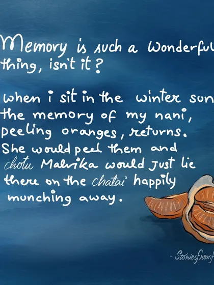 Some of my art is just a page from my memory book. This digital painting is about the simple, happy memory of my nani peeling oranges in the winter sun. It’s these small, personal moments that I love turning into illustrations.