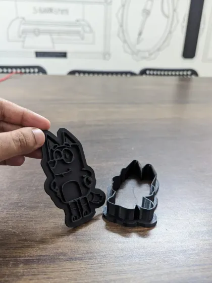 This is how a custom project starts. A client wanted a cookie cutter of the cartoon character Bluey, so we designed it in our 3D modeling software and got it ready for printing. We can turn almost any 2D image or idea into a 3D object.