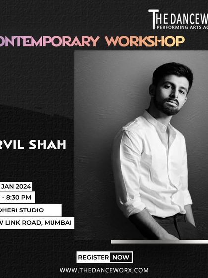 Another poster for Urvil Shah's popular Contemporary workshop, a great opportunity for dancers to deepen their technical and emotional range.