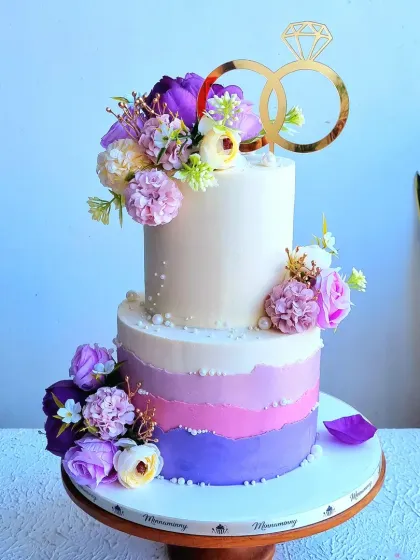 Another angle of the purple ombre wedding cake.