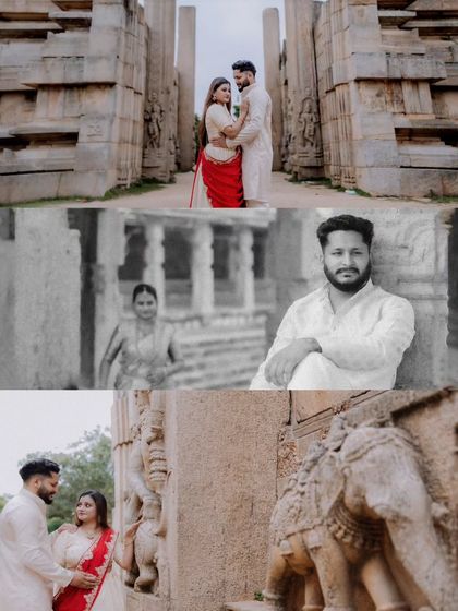 This collage captures different angles and moods from the same session, including a dramatic wide shot, a black and white portrait, and close-ups of their interactions.
