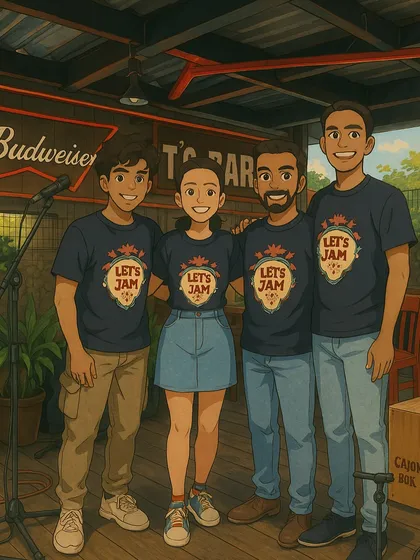 The whole founding team together in our Ghibli-fied group portrait.