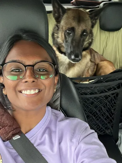 Here I am with a furry friend on one of our adventures. Putting a face to the name is important to me, so you know exactly who is caring for your beloved pet with so much love and dedication.