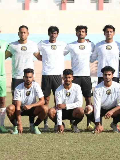 Our team, lined up and focused before kick-off against Garhwal Heroes FC.