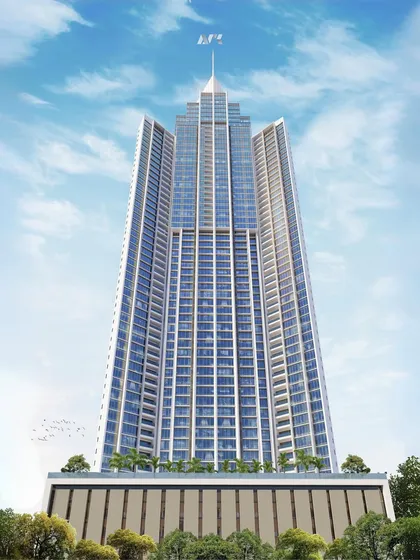A frontal render of the One Marina skyscraper. The design soars 74 storeys, offering panoramic views of the Arabian Sea and establishing a new benchmark for luxury residential architecture in Mumbai.