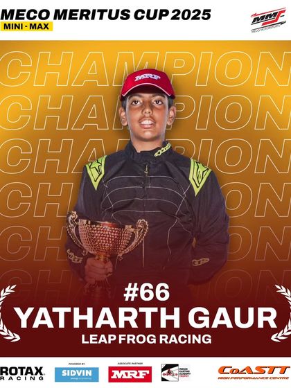 Yatharth Gaur of Leapfrog Racing, the 2025 Meco Meritus Cup Mini Max Champion. His performance highlights the intense competition within our Mini Max category.