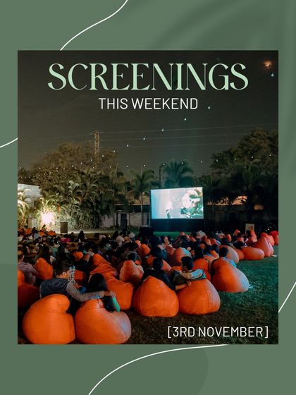 Our weekend screening poster, showing a beautiful lawn setup under a starry sky.