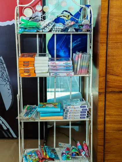More return gift options, with a variety of toys and stationery for guests of all ages.