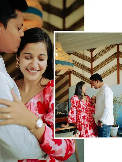 A collage of tender moments. A kiss on the forehead and a shared glance show the deep affection and comfort they find in each other.