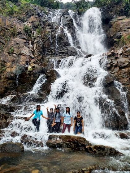 Our group enjoying the cool waters of Bheemeshwara Falls. It's a perfect way to refresh after a trek.