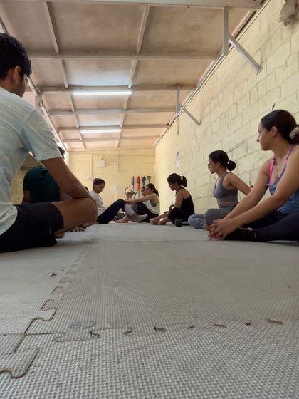 The crew cooling down and chatting after a tough upper body session.
