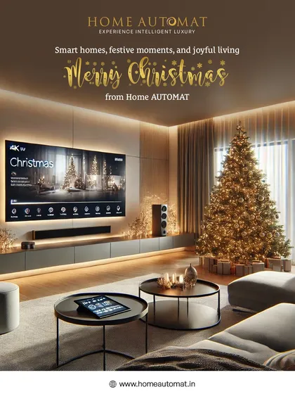 A smart home enhances every moment, especially during festive seasons. This living space showcases an integrated home entertainment system, where lighting and audio are automated to create the perfect ambiance for celebration and joyful living.