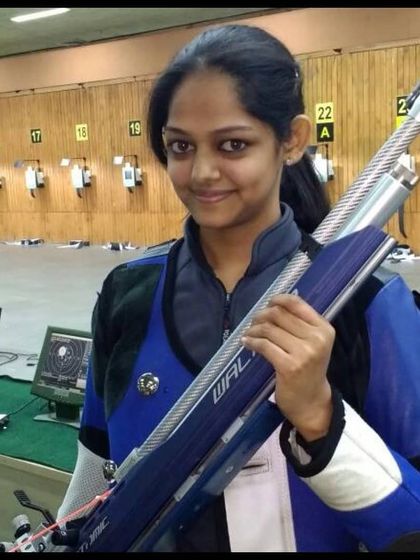 Meghana Sajjanar, one of our star athletes, with her Walther rifle, a familiar sight on podiums across the country.