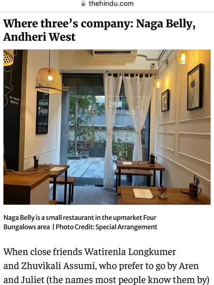 Our feature in The Hindu, which described our small restaurant as a place that feels like a living room where we cook and feed you with genuine warmth. This is exactly the feeling I hope to create.