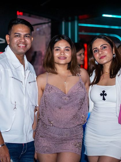 A group of friends looking glamorous at the launch event.