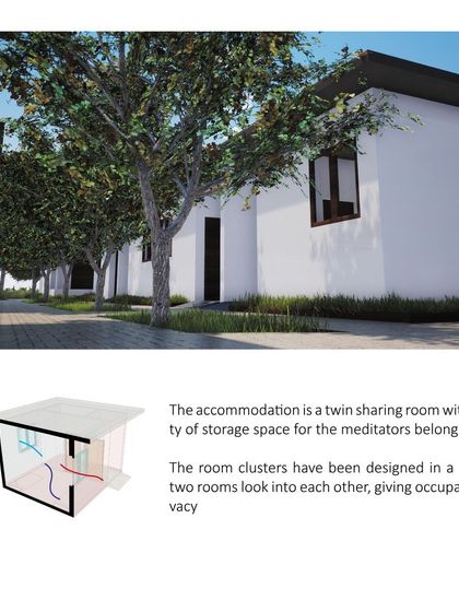 A duplicate of 66, this diagram shows the private and simple accommodation design for the meditation center.