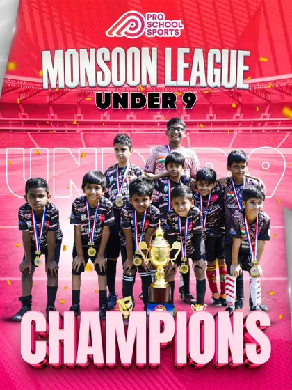 Pure joy and victory! Our Under-9 team proved that spirit and teamwork are the keys to success, lifting the Monsoon League trophy as champions.