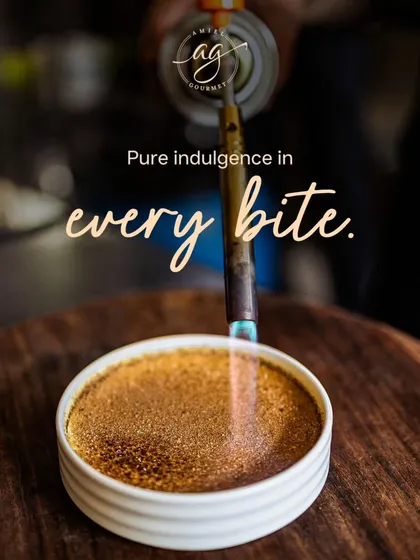 The final touch that makes all the difference. The crackle of a freshly torched sugar crust on my Crème Brûlée is pure satisfaction. It's a moment of pure indulgence in every bite.