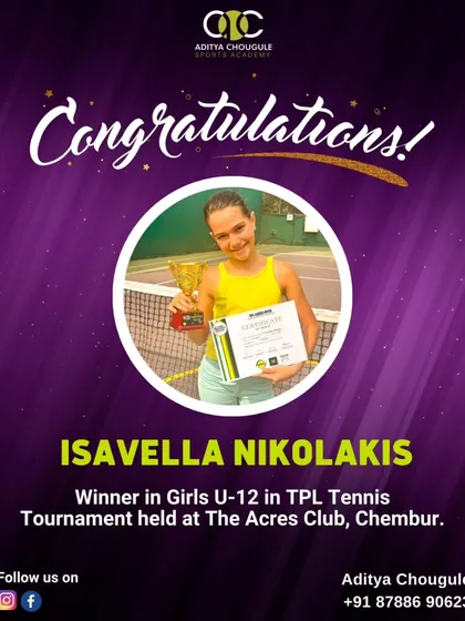 A massive congratulations to Isavella Nikolakis for winning the Girls U-12 category at the TPL Tennis Tournament. Her hard work and determination have truly paid off.