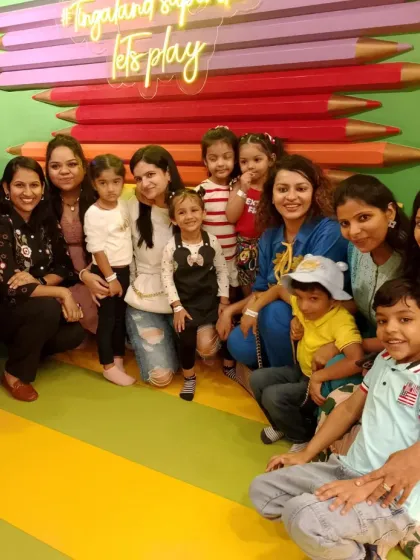 We are the perfect destination for mommy groups and family friends. Here's a happy group of parents and their children enjoying a fun, safe, and social day out together.