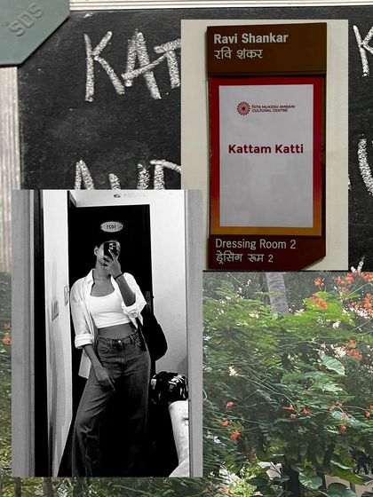 A collage from the 'Kattam Katti' tour, showing the dressing room sign and a quick mirror selfie before heading to the stage.