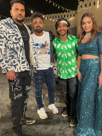 A group photo on the set of a Bhojpuri song shoot in Gorai, Mumbai. Teamwork is key to creating a great music video.