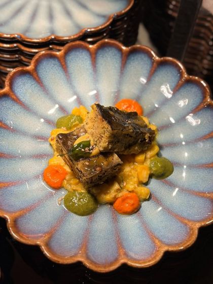 A unique blend of flavours in a visually rich dish. The colourful purees and perfectly cooked protein create a sensory experience in every bite.