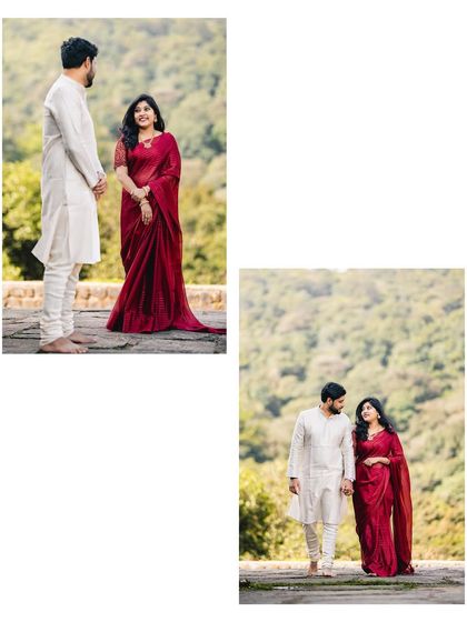 A collage showing the couple walking hand-in-hand, capturing the movement and connection of their pre-wedding journey.