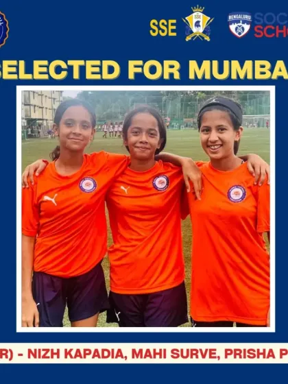 Triple threat. We celebrate the selection of our players Nizh Kapadia, Mahi Surve, and Prisha Patel to represent Mumbai in the WIFA Inter District Championship for the Sub Juniors category.