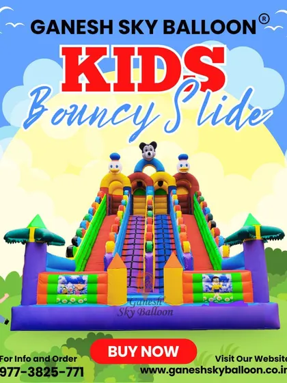 Another look at our popular kids' bouncy slide with the classic Mickey Mouse theme. It's designed with bright colors and safe structures for hours of play.