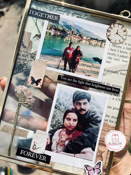 Vintage feels, timeless love. This frame was made for a couple, combining their old and new photos with scrapbook elements to tell the story of their life together.