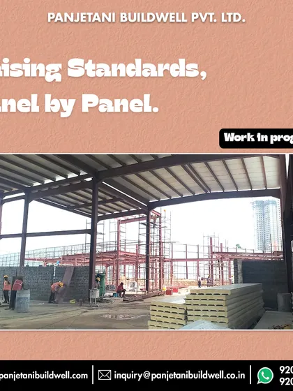 We are raising standards, panel by panel. This image from the Experion site shows the steel framework ready for roofing, with stacks of PUF panels prepared for installation by our on-site team.