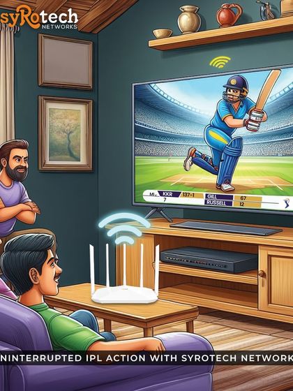 Don't miss a moment of the IPL action. This illustration shows how our advanced routers provide the seamless connectivity needed for uninterrupted streaming, so you can enjoy every match with friends and family without worrying about buffering.