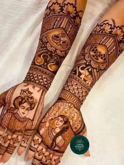 This design features beautiful portraits of the bride and groom, along with swan motifs and other traditional wedding symbols.