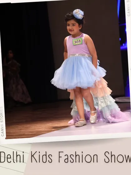 A whimsical and colorful dress with a multi-layered train makes this little model look like she's walking on a cloud. I love seeing such creative and fun outfits on the stage.
