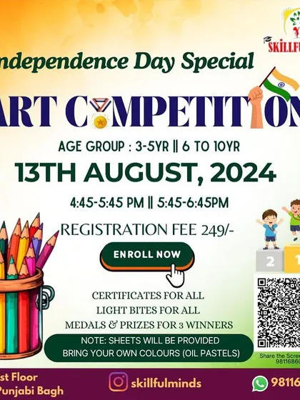 Announcing our Independence Day special Art Competition. It's a wonderful chance for young artists to showcase their coloring skills and win prizes.
