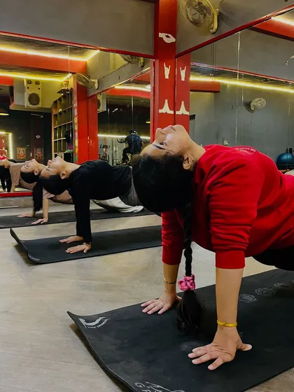 Students in Upward-Facing Dog, a key component of the Sun Salutation sequence that strengthens the spine and arms.
