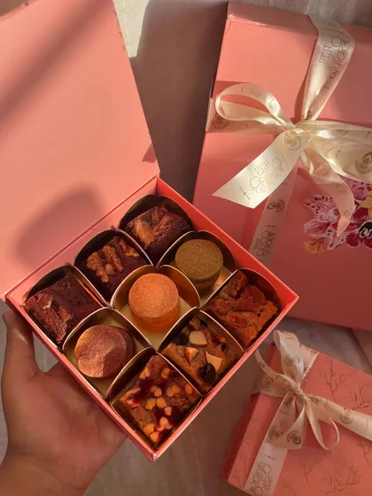 My assorted mini boxes are perfect for gifting or when you just can't decide on one treat. This box features a mix of my popular mini brownies, blondies, and shortbread cookies in classic, chocolate, and matcha flavors, all packed beautifully.