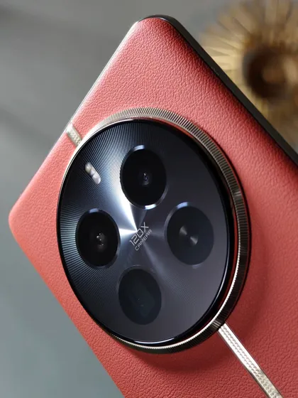 A detailed macro shot of the Realme 12 Pro+ camera module. This kind of photography is crucial for tech brands to highlight the premium build quality and sophisticated engineering of their products.