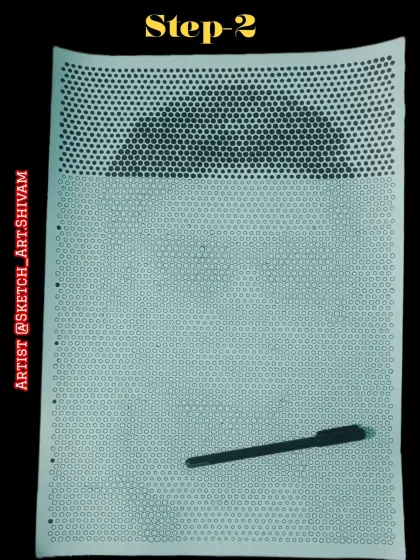 Step 2 of the dot portrait: I have started filling in the dots at the top to form the hair.