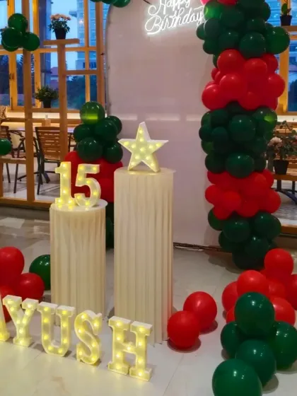 A closer look at the marquee letters and numbers for Ayush's 15th birthday celebration.