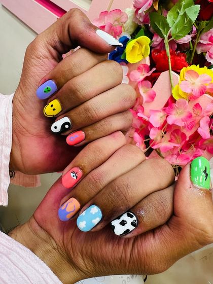 Another view of the eclectic and colorful random nail art set.