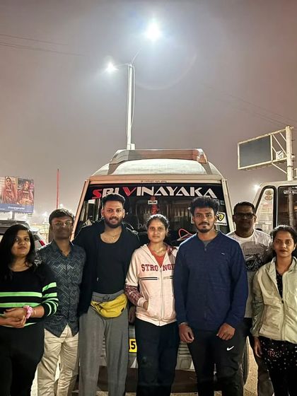 The Kumaraparvatha group posing in front of our Tempo Traveller before starting the overnight journey.