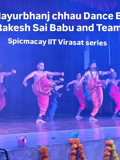 Leading my team during the SPIC MACAY Virasat series at an IIT. It is my privilege to guide these talented dancers as we present the art of Mayurbhanj Chhau together.