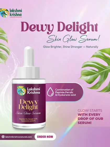 Our Dewy Delight Skin Glow Serum is your glow-up in a bottle. Powered by Peptides, Ferulic Acid, and Hyaluronic Acid, it provides deep hydration and fights dullness for a firm, youthful, and dewy finish.