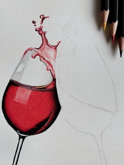 The second WIP of the wine glasses, with the red wine and the splash now complete.