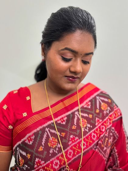 Skin-like makeup for Subha. This look is all about creating a dewy, fresh finish that looks incredibly natural.