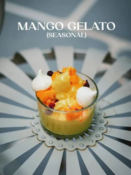 Our seasonal Mango Gelato, a bright and refreshing taste of summer in a glass.