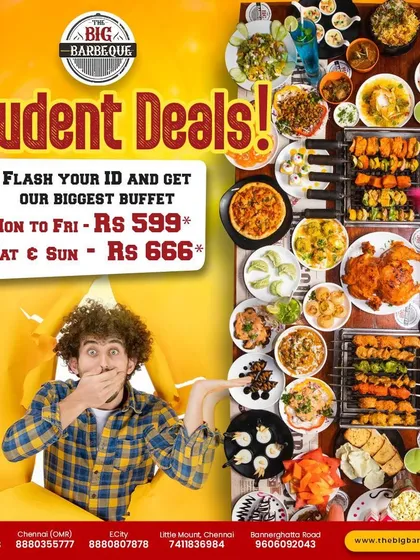 Study breaks just got tastier. Dive into our Student Deals Buffet, with prices starting at ₹599 on weekdays.